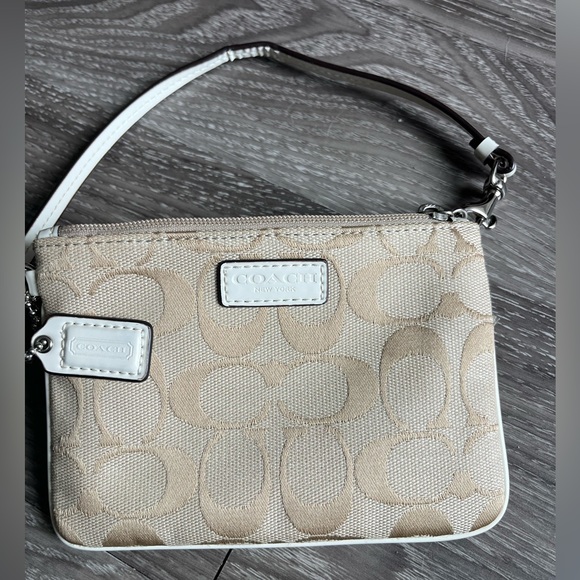 Coach Accessories - COACH Corner Zip Wristlet In Signature Jacquard White Beige